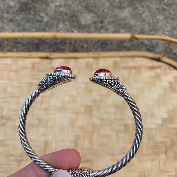 Coral Silver Bracelet Bangle Cuff Boho New 6.75” - Picture 5 of 8